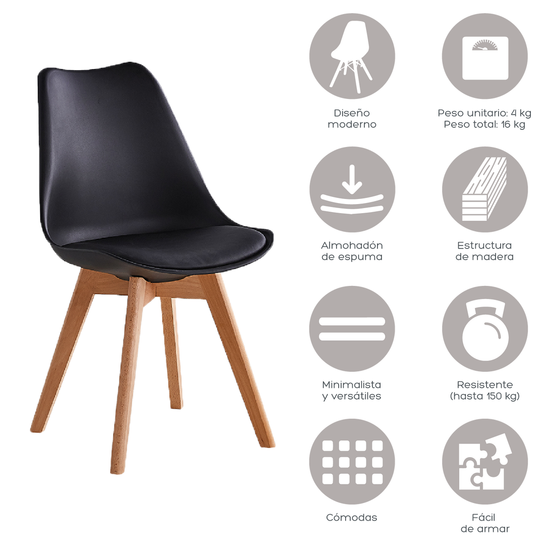 Set de 4 Sillas Eames Tulip Negras