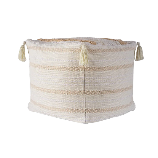 Pouf / Puff Cubo Alto Con Flecos Marroquí