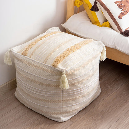 Pouf / Puff Cubo Alto Con Flecos Marroquí