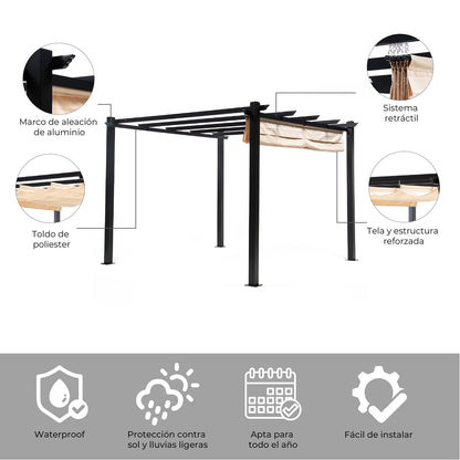 Pérgola White Shelter Retráctil 3x3 Mts